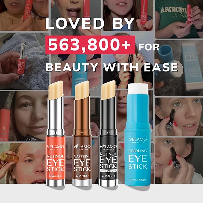 Cooling Eye Balm Stick with Caffeine: Under Eye Cream for Dark Circles Puffiness Eye Bags - Hyaluronic Acid Instantly Cooling, Hydrating & Brightening - Portable & Perfect for On-the-go Use 0.35 oz