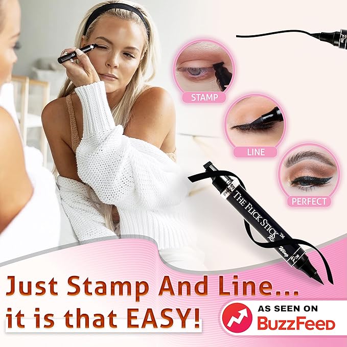 The Flick Stick Winged Eyeliner Stamp For Quick and Easy Cat Eye Makeup, SmudgeProof & Waterpoof Eye Liner Cat Eye Stencil Makeup Tool, Wingliner, Liquid Eyeliner Pens (8mm Mini, Midnight Black)