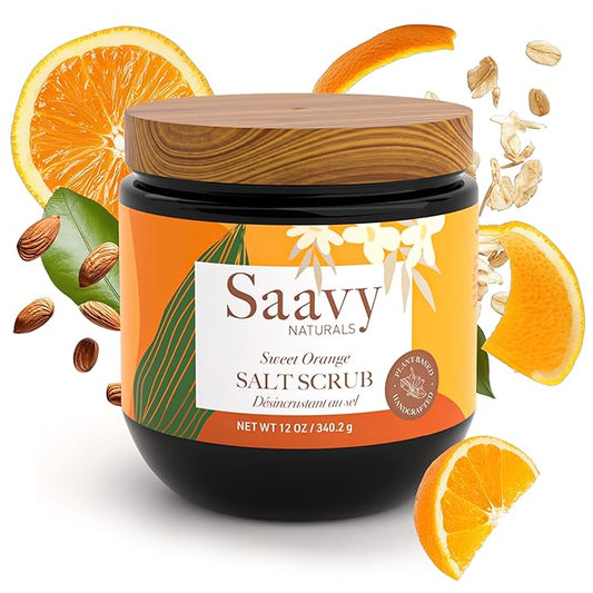 Saavy Naturals Body Scrub - Scented Salt Orange Extract, Natural Body Scrub & Vegan Exfoliating with Vitamin E, Gentle for Sensitive Skin – Made in USA – Sweet Orange (1 Pack) - 12 oz
