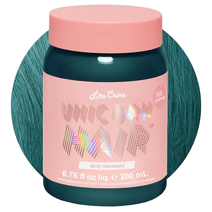 Lime Crime Full Coverage Unicorn Hair Dye, Dirty Mermaid - Damage-Free Semi-Permanent Hair Color Conditions & Moisturizes - Temporary Hair Tint Kit Has A Sugary Citrus Vanilla Scent - Vegan