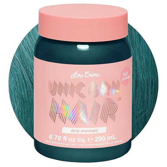 Lime Crime Full Coverage Unicorn Hair Dye, Dirty Mermaid - Damage-Free Semi-Permanent Hair Color Conditions & Moisturizes - Temporary Hair Tint Kit Has A Sugary Citrus Vanilla Scent - Vegan