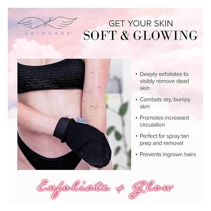 Seraphic Skincare (Original) Premium Exfoliating Mitt for Body (1pc) – 100% Vegan Viscose Traditional Body Scrub Glove Kessa Korean Washcloth – Body Exfoliator for Self-Tan Removal & Keratosis Pilaris