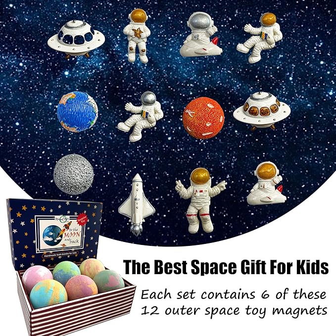 Galaxy Bath Bombs for Kids with Surprise Inside, Organic Bubble Bath Bombs with Educational Outer Space Planet Toys. Gentle, Natural & Kids Friendly, Easter Basket Essentials for Boy, Toddlers, Girls
