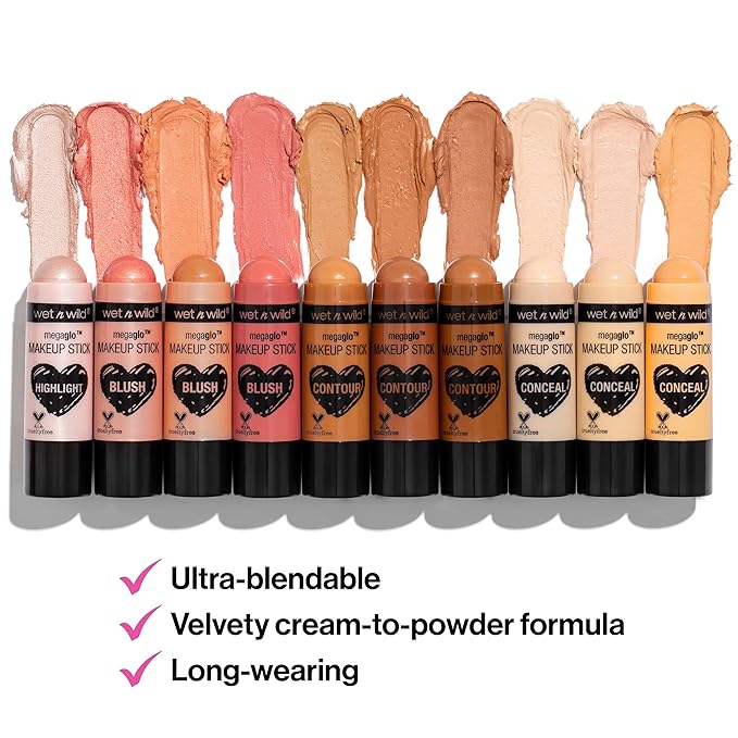 wet n wild MegaGlo Makeup Stick, Buildable Color, Versatile Use, Cruelty-Free & Vegan - When the Nude Strikes (Pack of 3)