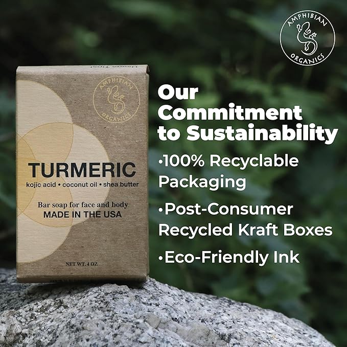 Turmeric Kojic Acid Soap Bar with Coconut Oil, Shea Butter & Essential Oils – Handcrafted in USA, Vegan Natural Face & Body Bar for All Skin Types, 4oz
