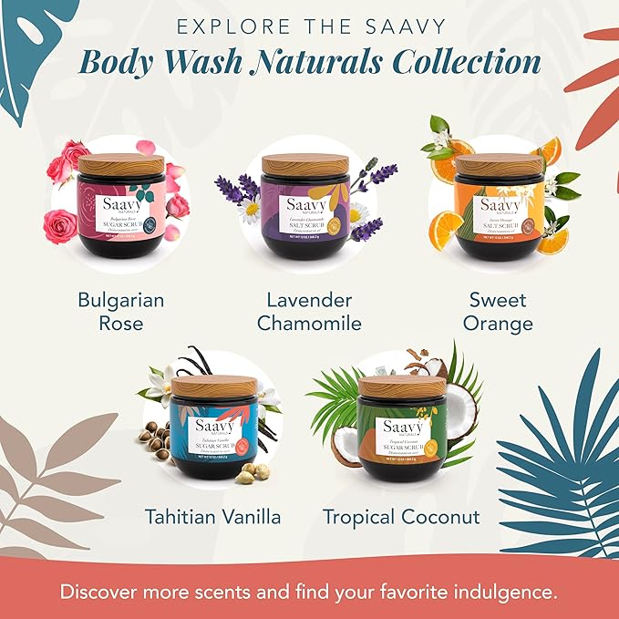 Saavy Naturals Body Scrub - Scented Sugar Vanilla Extract, Natural Body Scrub & Vegan Exfoliating with Vitamin E, Gentle for Sensitive Skin – Made in USA – Tahitian Vanilla (1 Pack) - 12 oz