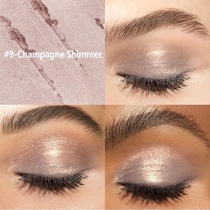 Eyeshadow Stick Shimmer Eye Brightener Pencil Cream Eye Shadow Eyeliner Pen Crayon,High Pigmented Blendable Waterproof Long-Lasting Highlighter Stick Makeup,Vegan&Cruelty-Free,#9-Champagne