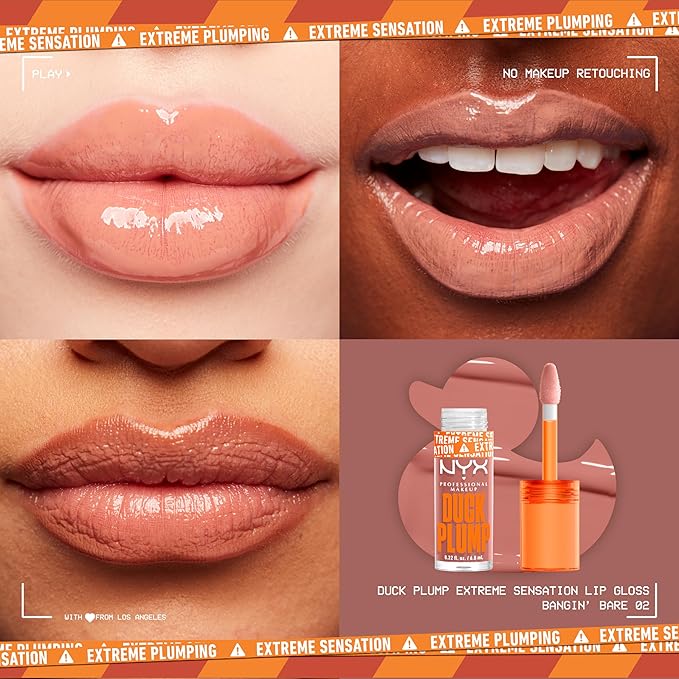 NYX PROFESSIONAL MAKEUP Duck Plump High Pigment Lip Gloss, Lip Plumper Gloss with Spicy Ginger - Bangin Bare