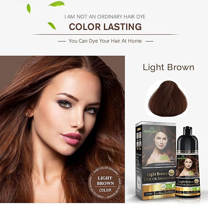 Herbishh Color Shampoo for Gray Hair Coverage (Light Brown) –Hair Dye 3-in-1 Shampoo- Colors in Minutes – Lasts Up To 2-3 Weeks – 500 mL – Ideal for Men & Women