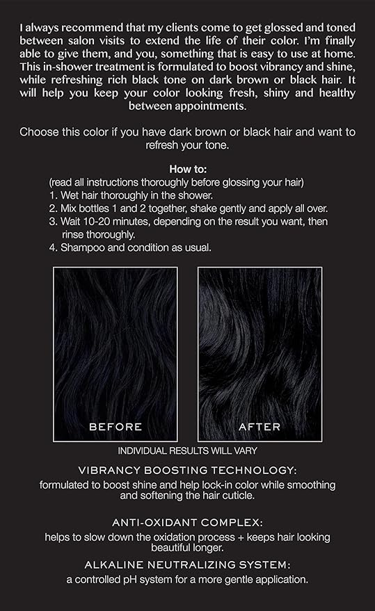 Kristin Ess Hair Gloss in Black Iris True Black - 4 Wk Semi Permanent Hair Color for Women - Black Hair Color Depositing Conditioner & Toner for Vibrant Color + Shine - Hair Dye Glaze - Vegan