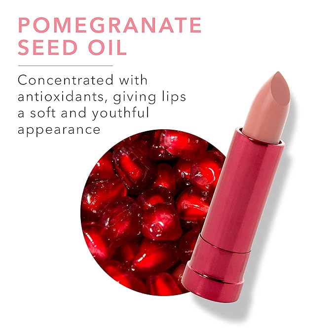 100% PURE Pomegranate Oil Anti-Aging Lipstick Long Lasting, Vibrant Makeup - Moisturizing Cocoa Butter Satin Finish - Vegan Fruit Pigmented Peony Color (Pale Pink) - 0.15 oz