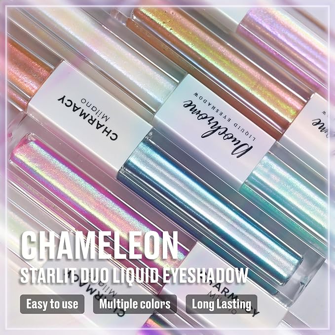 CHARMACY 2 in 1 Starlit Duochrome Liquid Eyeshadow, Glitter Sparkle Colorful Liquid Eyeliner, Quick Drying, High Pigmented, Long lasting Holographic Glitter Multichrome Eye Makeup #01