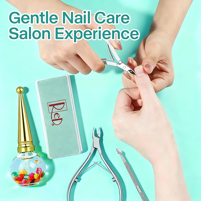NOVAL Cuticle Manicure Kit, Nail Care Set with Oil, Nipper, Pusher & 4-Way Buffer for Home or Salon Use