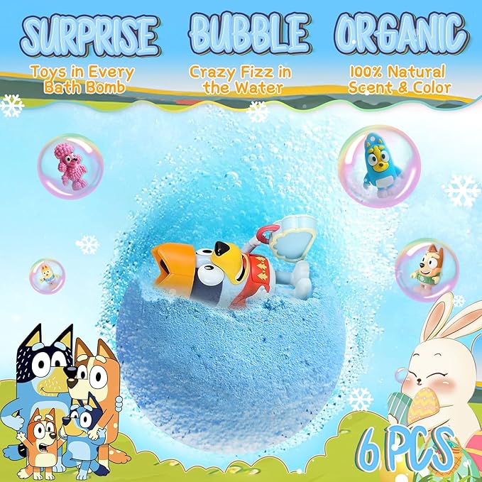 Bath Bombs for Kids: XXL Bath Bombs with Surprise Inside, Organic Bath Bombs Rich in Natural Essential Oils, Kids Bath Gift Set for Dry Skin Moisturize, Easter Basket Stuffers for Kids (6 Pcs)