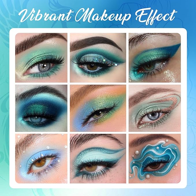 UCANBE 15 Color Eyeshadow Palette – Shimmer Matte Glitter Metallic Cool Tones Shades in White, Blue, Green, Mint, Teal, Navy – High Pigmented Blendable Eye Makeup Palette Kit