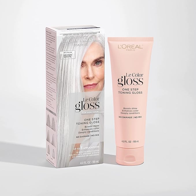 L’Oreal Paris Le Color Gloss One Step Toning Gloss, In-Shower Hair Toner with Deep Conditioning Treatment Formula for Gray Hair, Silver White, 1 Kit