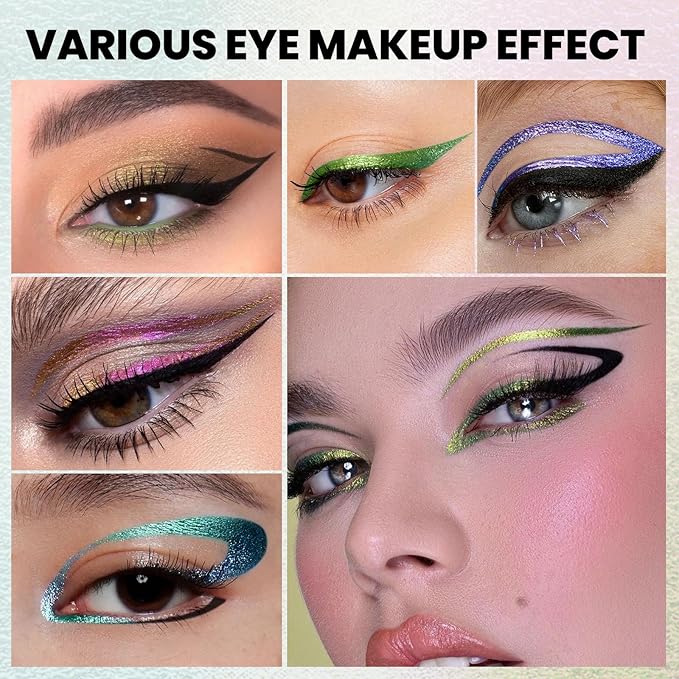 Pudaier Black and Multichrome Waterproof Liquid Eyeliner, Stay All Day Eye Liner Pen with Precise Tips for Women, Smudge-Proof & Transfer-Resistant, Vegan & Cruelty-Free