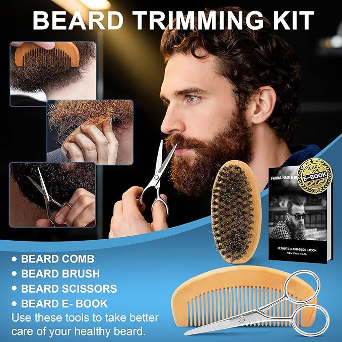 XIKEZAN Boyfriend Birthday Gifts, Beard Grooming Kit with Cologne Beard Shampoo, Oil, Balm, Conditioner, Brush,Comb,Unique Valentines Fathers Christmas Stocking Stuffers Gifts for Men Him Husband