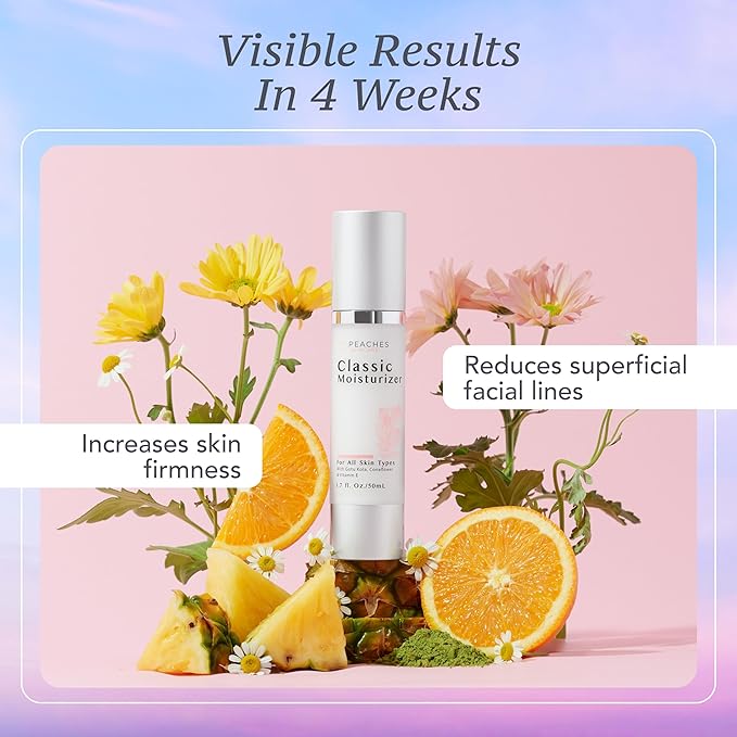 Peaches Skincare Hydrating Vegan Moisturizer with Vitamin E, Gotu Kola, and Pineapple – Age-Defying Daily Face Cream for Dry Skin and All Skin Types – Classic Moisturizer 1.7 oz