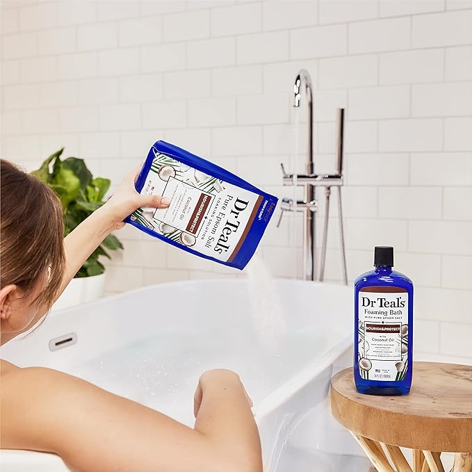 Dr Teal's Foaming Bath with Pure Epsom Salt, Nourish & Protect with Coconut Oil, 34 fl oz (Pack of 4)
