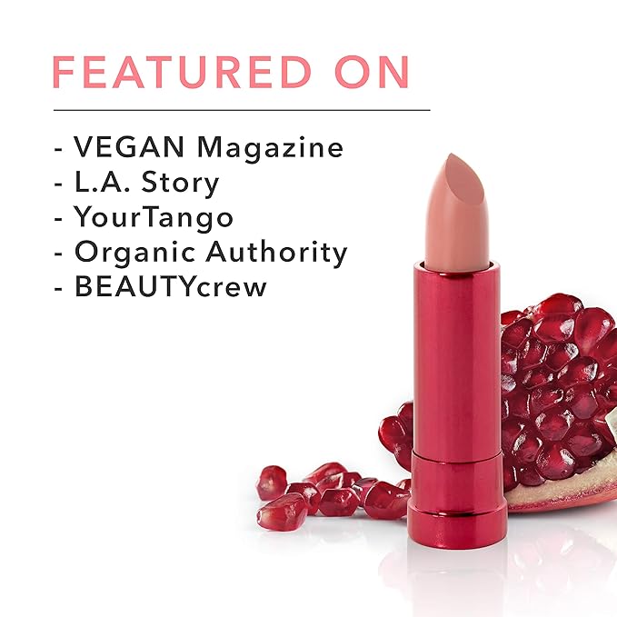 100% PURE Pomegranate Oil Anti-Aging Lipstick Long Lasting, Vibrant Makeup - Moisturizing Cocoa Butter Satin Finish - Vegan Fruit Pigmented Peony Color (Pale Pink) - 0.15 oz