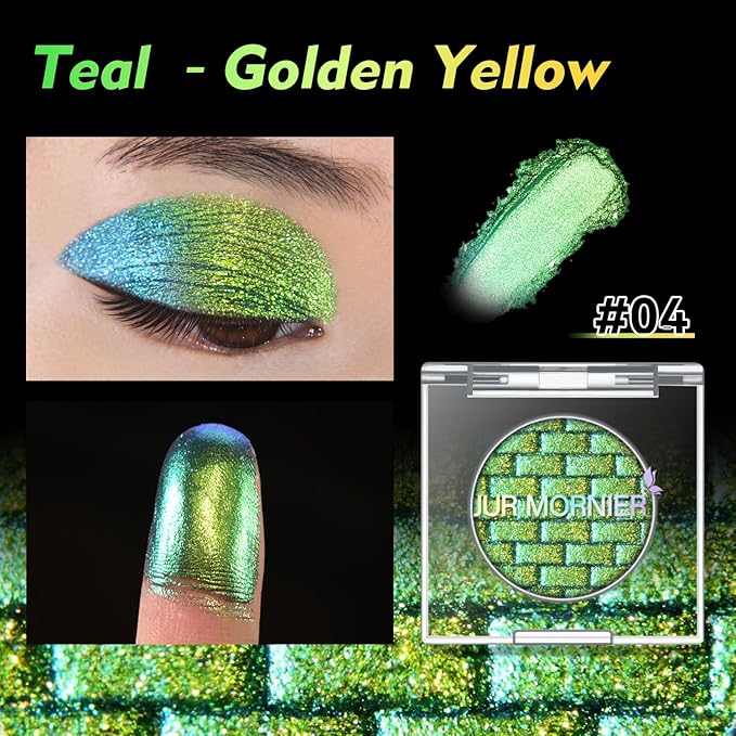 Multichrome Eyeshadow,Duochrome Pearl Powder Smooth Pressed Vegan Glitter Eye Shadow Waterproof Creamy Formula,Multi-Reflective Finishes Glitter Metallic Eye Makeup (04)