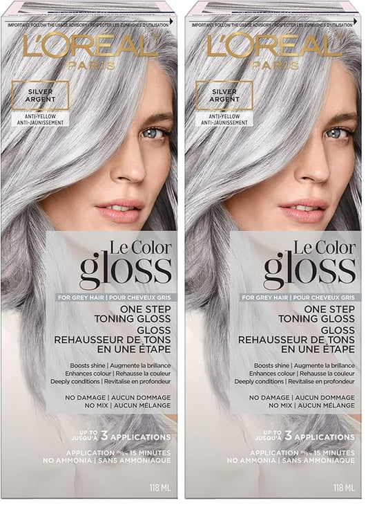 L'Oreal Paris Le Color Gloss One Step In-Shower Toning Hair Gloss, Neutralizes Brass, Conditions & Boosts Shine, Silver, 4 Ounce (Pack of 2)