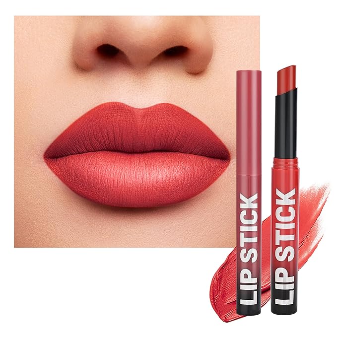Orange Red Lipstick for Women，Matte Velvet Satin Lipsticks，Hydrate Lip stick Non-Drying Long Lasting Lip Stain Daily Makeup，Creamy Silky Texture，Highly pigment Formula，Vegan & Cruelty-Free，A06#