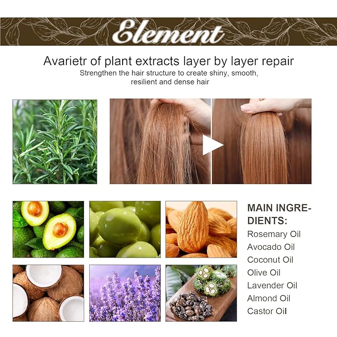 180 ML EELHOE Hair Growth Oil, Natural Rosemary Hair Growth Oil for Dry Damaged Hair and Growth Thin Hair. (3Pcs)