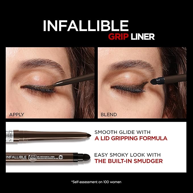 L'Oreal Paris Infallible Grip Mechanical Gel Eyeliner Pencil,Smudge-Resistant,Waterproof Eye Makeup with Up to 36HR Wear,Brown Denim,0.01 Oz,(Pack of 2)