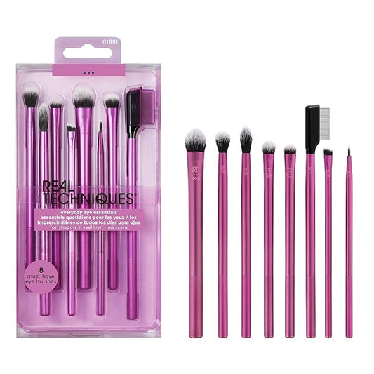 Real Techniques 8 Piece Everyday Eye Essentials Makeup Brush Set,Eye Brushes for Liner,Eyeshadow,Brows,& Lashes,Travel Friendly,Gift Set,Synthetic Bristles,Cruelty-Free & Vegan,(Pack of 8)