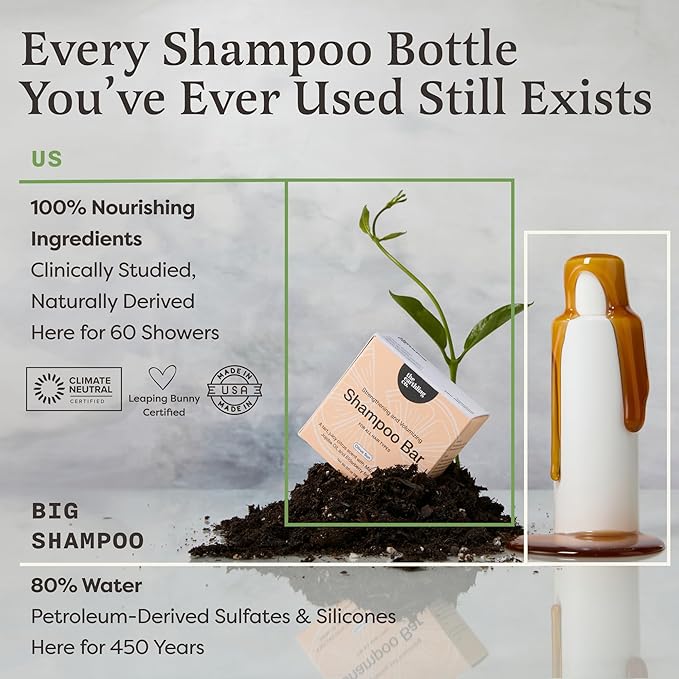 The Earthling Co. Moisturizing Peptide Shampoo Bar For Hair Growth, Strength, Repair & Split Ends - Sulfate, Silicone, Paraben Free for Dry, Damaged, Frizzy Hair - Made in USA (Rosy Jasmine, 3oz)