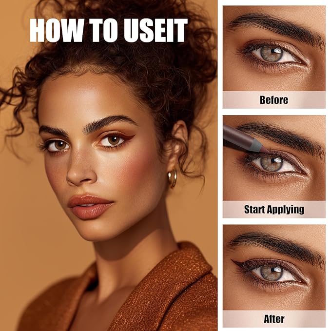 24HR Waterproof Eyeliner Pencil with Built-In Sharpener – Long Lasting, Smudge-Proof, Creamy Glide, Bold Pigment, Vegan & Sensitive Eye Safe (Chocolate)