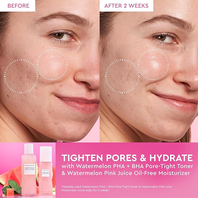 Glow Recipe PHA + BHA Face Toner, Korean Exfoliating Toner for Pores, Gentle Chemical Exfoliant + Hydrating Toner, Watermelon, Cactus Water + Glycerin (40ml)
