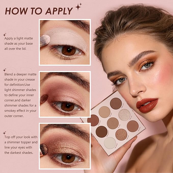 docolor Eyeshadow Palette, 9 Colors Brown & Copper Tones Palette with Matte & Shimmer Finishes,Highly Pigmented Eye Makeup Palette for Everyday Glam Look