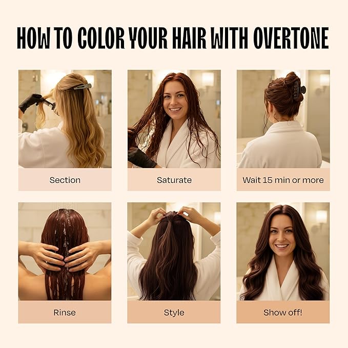 Overtone Semi Permanent Hair Color Conditioner, Auburn Brown, 8 oz, Nourishing, Damage-Free, Color Depositing Mask for All Hair Types with Shea Butter & Coconut Oil, Vegan & Cruelty-Free