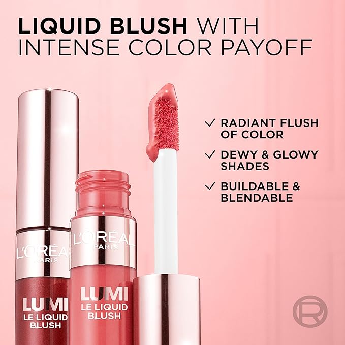 L'Oreal Paris True Match Lumi Le Liquid Blush, Intense Lightweight Blush Formula With Liquid Pigments, Glowy Gold Pink, 0.33 Fl Oz