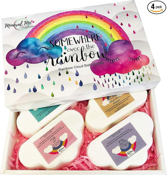 Bath Bombs for Kids- Organic Magic Rainbow Bubble Bath Bombs w/Moisturizing Shea Butter and Natural Oils, 4 Large Unicorn Cloud BathBombs, Birthday Gift for Her, Easter Basket Essentials for Kids