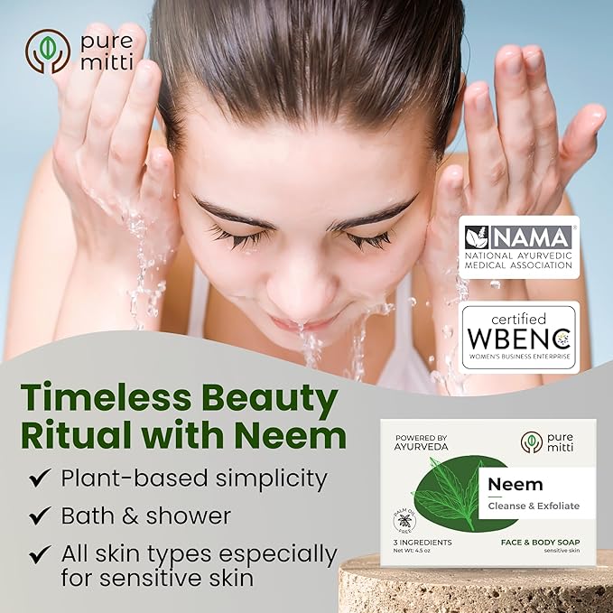 Neem Soap Bars [4.5 oz x 3 Pcs.] Organic Ayurvedic Soap for Face & Body with Neem, Castor Oil & Coconut Oil – Cold Process, Plastic-Free, Herbal Cleansing