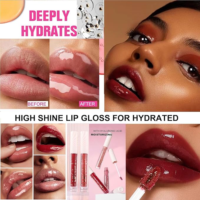 Rose Tan lip plumper gloss Tinted Glitter Lipgloss Lip Oil Teens Moisturizing Lipstick Lip Balm High Shine And Vegan Plumping Lip Gloss For Women Girls Long-Lasting Dry Lip Care Lip Gloss 05