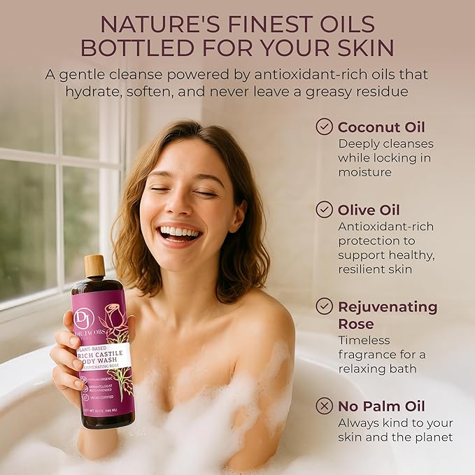 Dr. Jacobs Naturals Pure Castile Soap Liquid Body Wash, Rose - Plant Based Body Soap Infused with Vitamin E and Aloe Vera to Moisturize Dry and Sensitive Skin - Made in The USA - 16 oz, Pack of 2