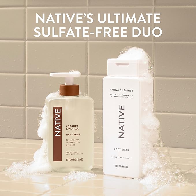Native Body Wash Contains Naturally Derived Ingredients | For Women & Men, Sulfate, Paraben, & Dye Free Leaving Skin Soft and Hydrated | Santal & Leather 18 oz