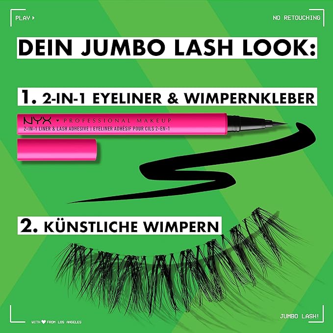 NYX PROFESSIONAL MAKEUP Jumbo Lash! Vegan False Eyelashes, Up to 12HR Wear, Reusable Fake Lashes - Wispy Flutter (Pack of 2)