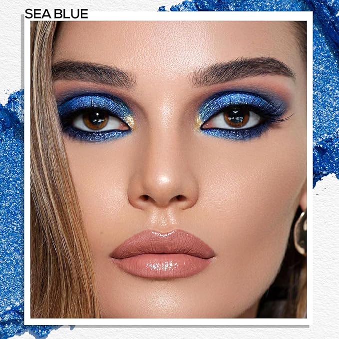 MAKI YIKA Dark Blue Crème Eyeshadow Single, Shimmer Sea Blue Cream Eye Shadow palette for Women, Color Stay Long Lasting Waterproof Eye Makeup Monochrome Eyeshadows,#20