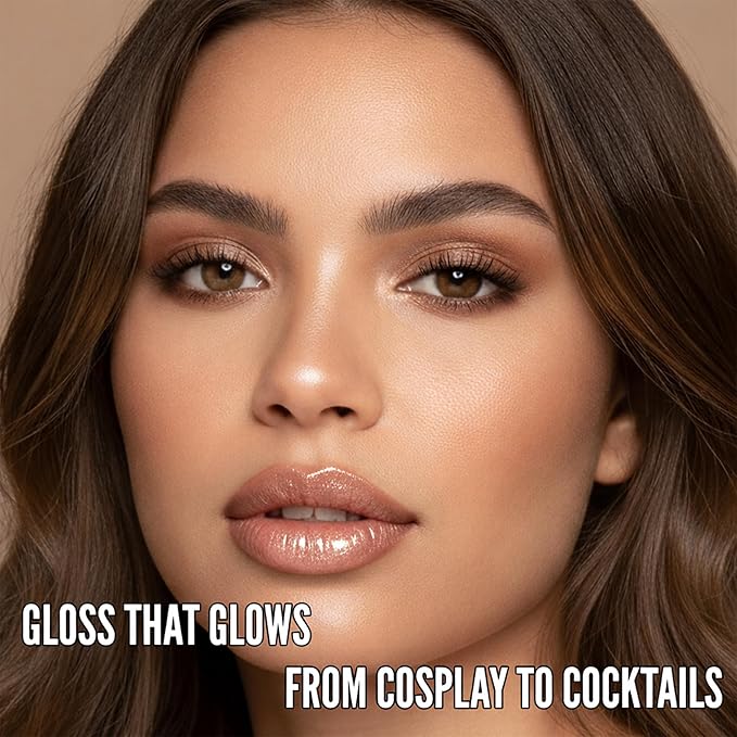 Mynena Soft Rose-Gold Nude Shimmer Lip Gloss Clear Filled with Iridescent Sparkles | Lightweight Lip Topper from Cosplay to Everyday Glam | Rosie