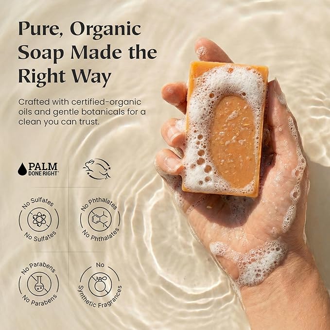 Organic Soap Bar Set - 6 Pack, Cold Process Natural Bar Soap for Women & Men for Sensitive Skin, Body, Face and Hands, Leaping Bunny Certified, Aromatherapy Bath & Shower Gift Set, Made in USA