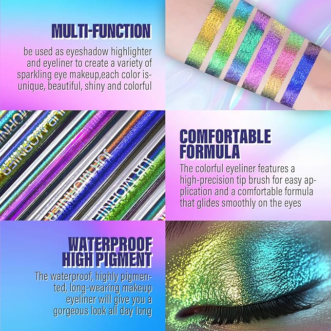 Multichrome Liquid Eyeshadow,Chameleon Eyeliner Colorful Eye Makeup,Metallic Holographic Waterproof Eye Liner Pen,Long Lasting Smooth High Pigment Eyeshadow Highlighter To Use (606) (#601)