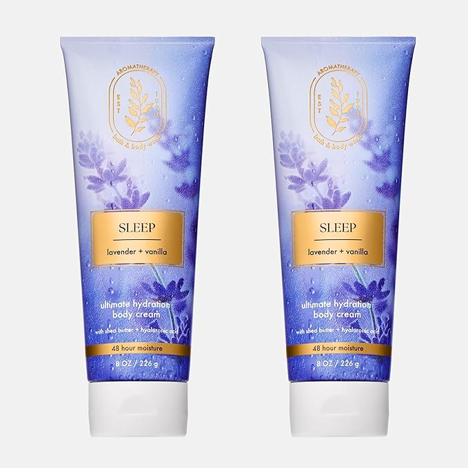 Bath & Body Works Lavender Vanilla Aromatherapy Body Cream, Ultimate Hydration Moisturizer with Shea Butter & Hyaluronic Acid for Dry Skin, 8 fl oz - 2 Pack