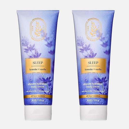 Bath & Body Works Lavender Vanilla Aromatherapy Body Cream, Ultimate Hydration Moisturizer with Shea Butter & Hyaluronic Acid for Dry Skin, 8 fl oz - 2 Pack