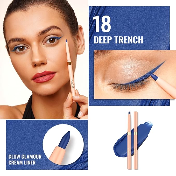 Oulac Navy Blue Eyeliner Pencil, Waterproof Retractable Eye Liner Pen, Long Lasting Smudge Resistant, Vegan & Cruelty-Free, 18 Deep Trench
